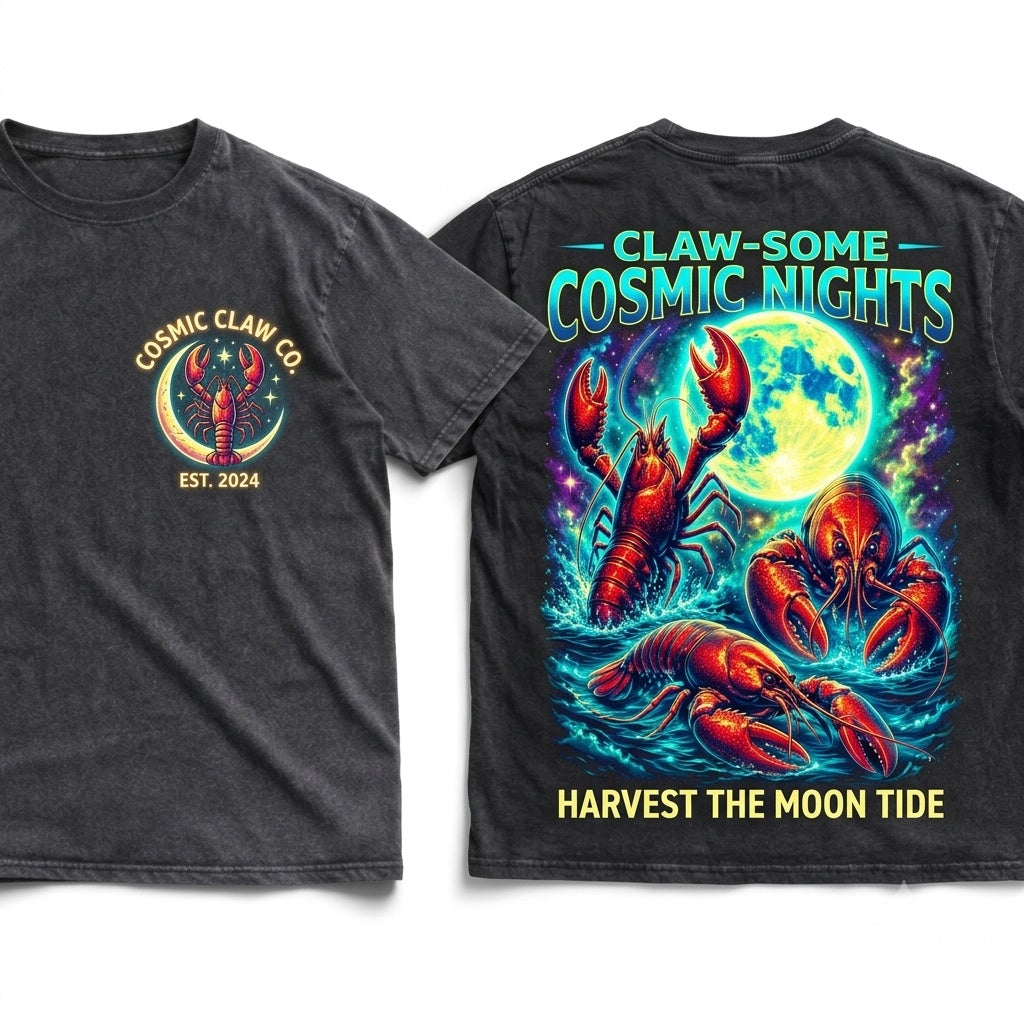 Three Lobster Full Moon Vintage 90s Graphic Retro Silly Gift Red Aesthetic Galaxy Marine Nature Art Unisex Wash T-Shirt