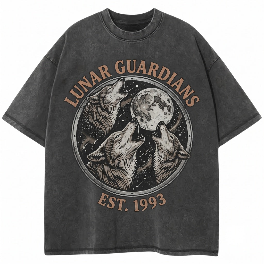 Vintage Three Wolves Moon Graphic Funny Meme Apparel, Unisex TShirt