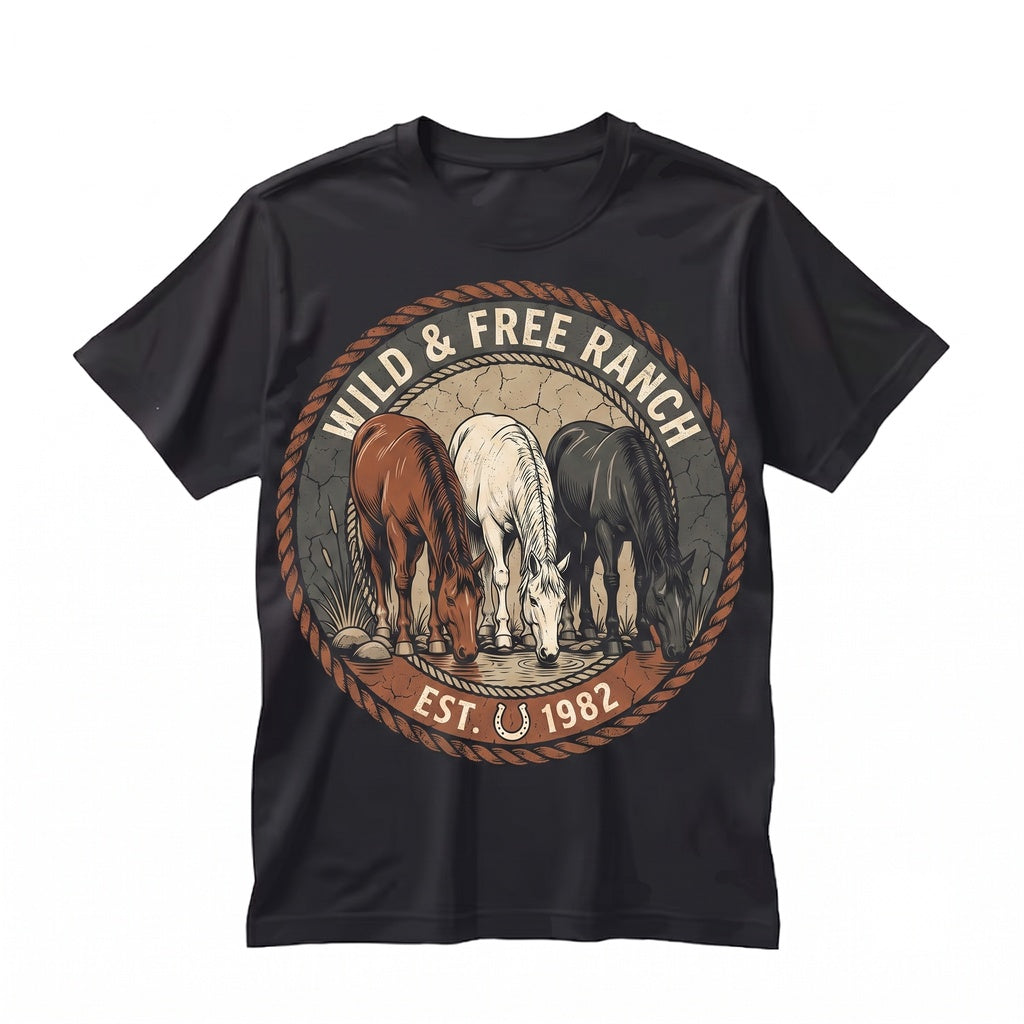 Vintage Wild Horse Graphic Rancher Nature Rustic Cowboy Apparel Apparel Equestrian Gift Unisex TShirt