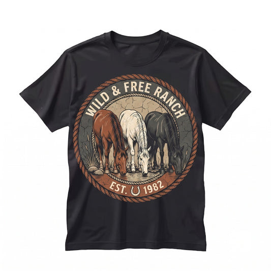 Vintage Wild Horse Graphic Rancher Nature Rustic Cowboy Apparel Apparel Equestrian Gift Unisex TShirt