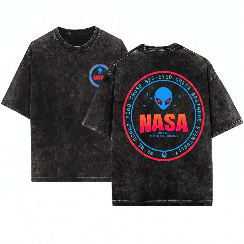 Funny Extra-Terrestrial UFO Badge Logo Graphic Unisex Wash T-Shirt