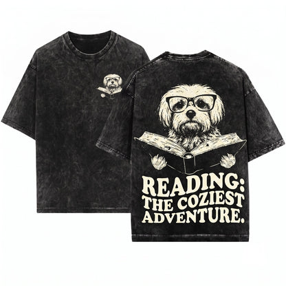 Havanese Dog Reading Small Bookworm Librarian Mom Dad Gift Unisex Wash T-Shirt