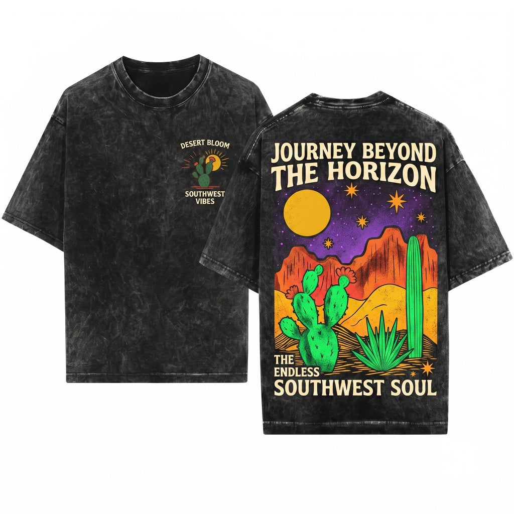 Southwest Arizona Desert Cactus Sunset Graphic Rustic Western Landscape Nature Adventure Gift Unisex Wash T-Shirt