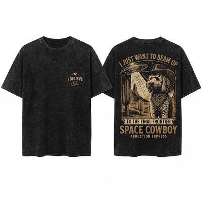 Vintage Western Cowboy Goldendoodle Alien Retro Hybrid Dog Gift for Doodle Mom Dad Funny Unisex Wash T-Shirt