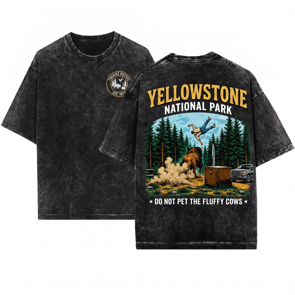 Do Not Pet Fluffy Cow Yellowstone National Park Family Trip Matching Camping Summer Unisex Wash T-Shirt