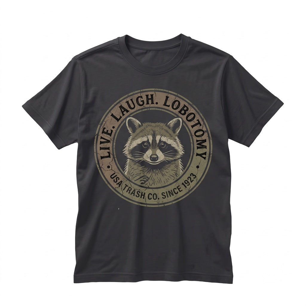 Live Laugh Lobotomy Raccoon Graphic Funny Vintage Retro Novelty Cotton Apparel Unisex TShirt