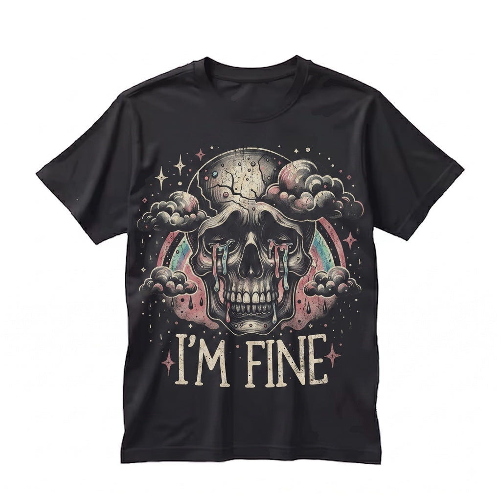 Im Fine Crying Skull Funny Spooky Sarcastic Skeleton Meme Graphic Gothic Unisex TShirt