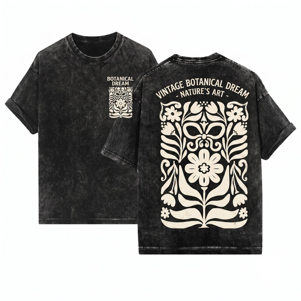 Vintage Folk Flower Boho Nature Pattern Unisex Wash T-Shirt