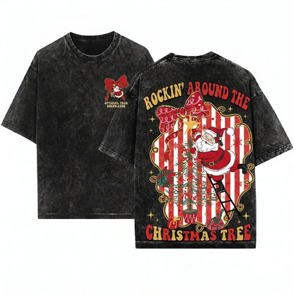 Vintage Brushstroke Oil Santa Coquette Christmas Doodles Artwork Graphic Design Digital File Unisex Wash T-Shirt