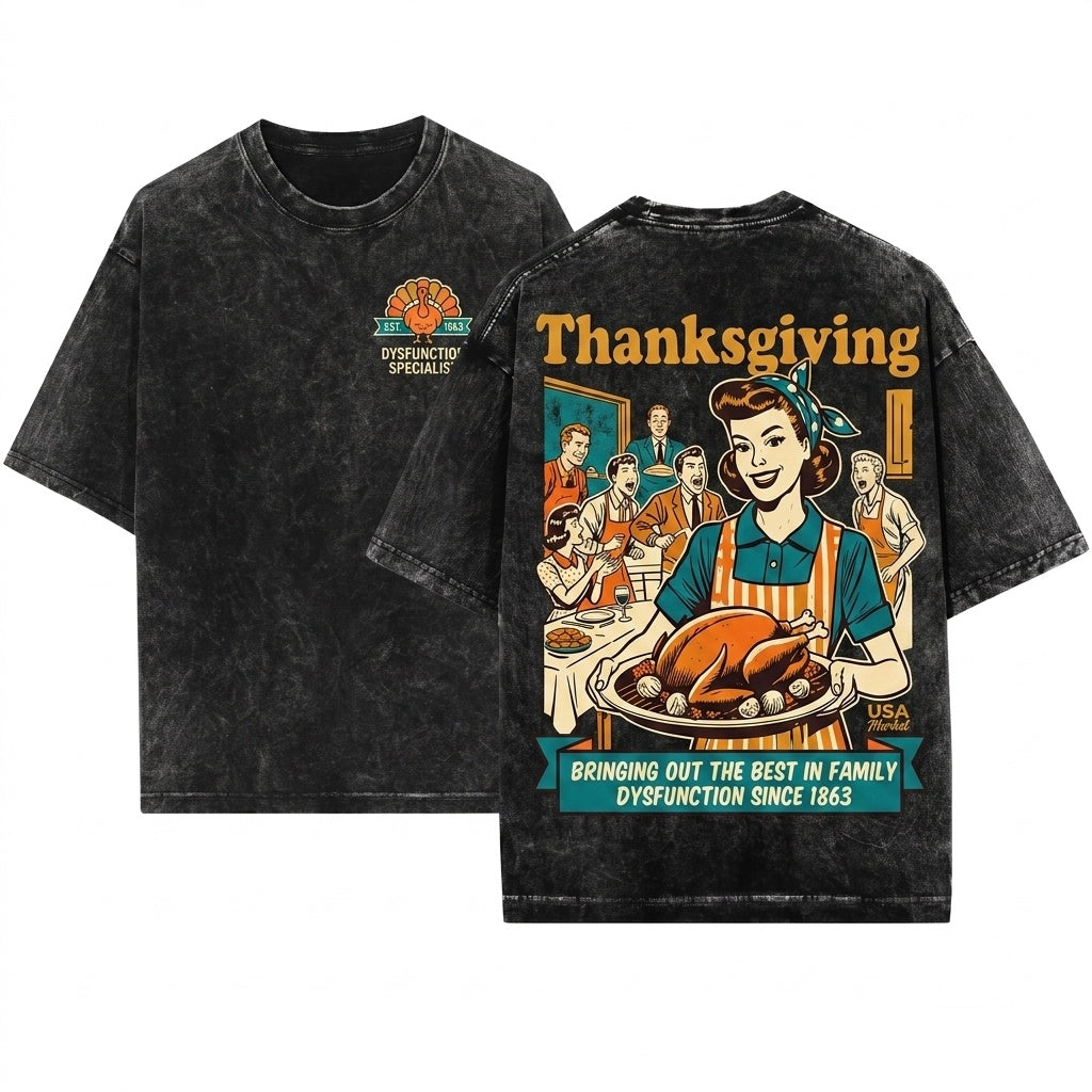 Retro Thanksgiving Funny Happy Fall Autumn Turkey Day Unisex Wash T-Shirt