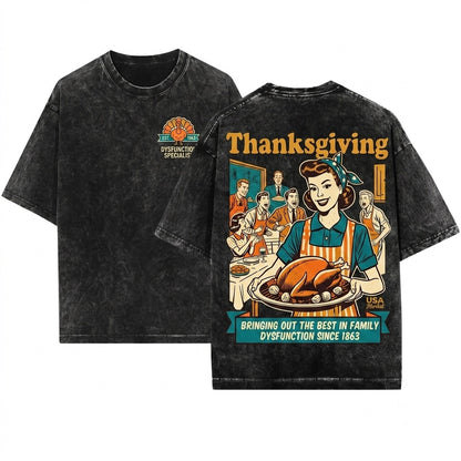 Retro Thanksgiving Funny Happy Fall Autumn Turkey Day Unisex Wash T-Shirt