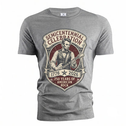 USA 250th Anniversary 1776-2026 Abraham Lincoln Playing Guitar Patriotic Graphic Vintage Unisex TShirt