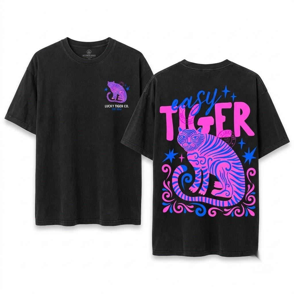 Trendy Boho Easy Retro Tiger Graphic Cool Women Unisex Wash T-Shirt