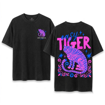 Trendy Boho Easy Retro Tiger Graphic Cool Women Unisex Wash T-Shirt