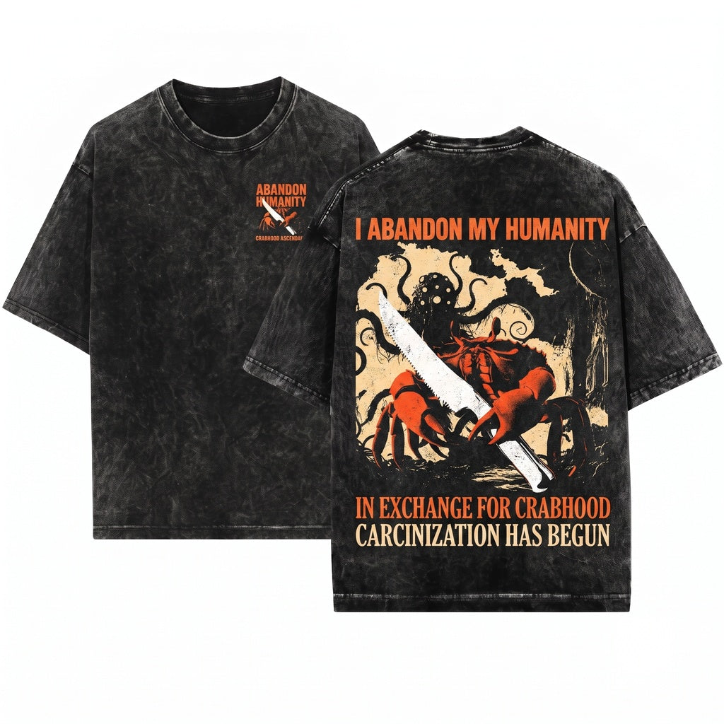 I Abandon My Humanity Funny Vintage Japanese Crab Navy Unisex Wash T-Shirt