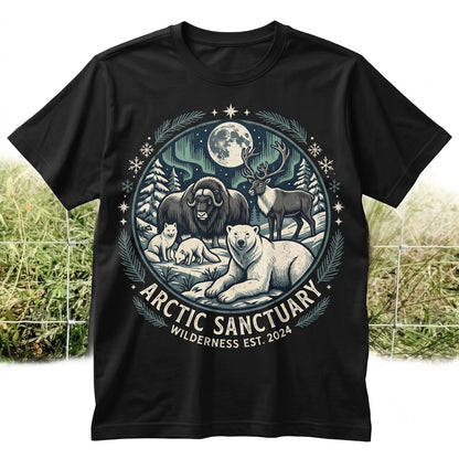 Retro Arctic Wildlife Graphic Polar Bear Caribou Northern Lights Nature Gift Unisex TShirt