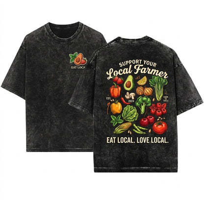 Eat Local Farmers Market Graphic Unisex Wash T-Shirt