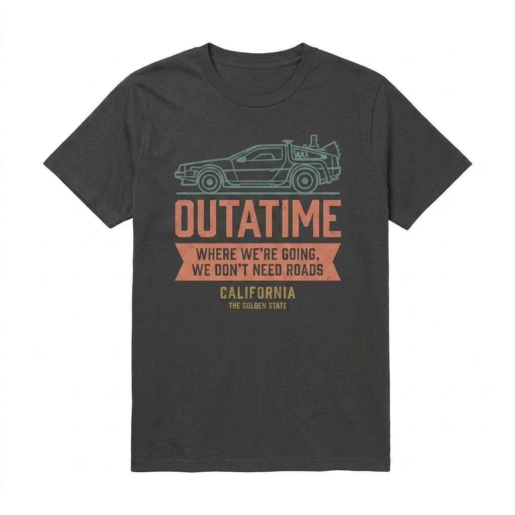 Retro 1980s Sci-Fi Movie Outatime License Plate Graphic Delorean Time Travel Unisex TShirt