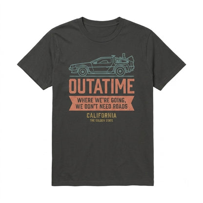 Retro 1980s Sci-Fi Movie Outatime License Plate Graphic Delorean Time Travel Unisex TShirt