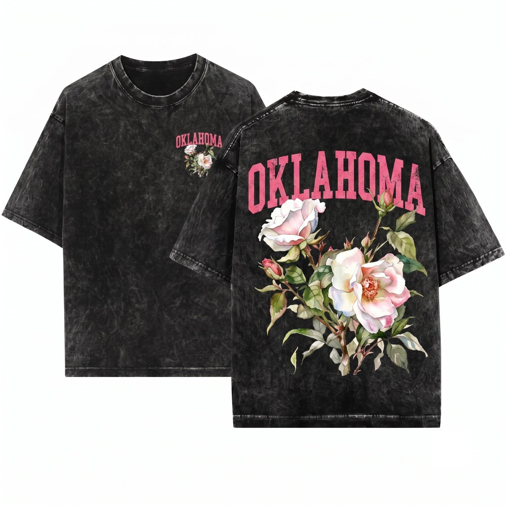 Oklahoma Native Floral Crewneck Pride Unisex Wash T-Shirt