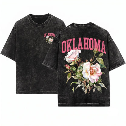 Oklahoma Native Floral Crewneck Pride Unisex Wash T-Shirt