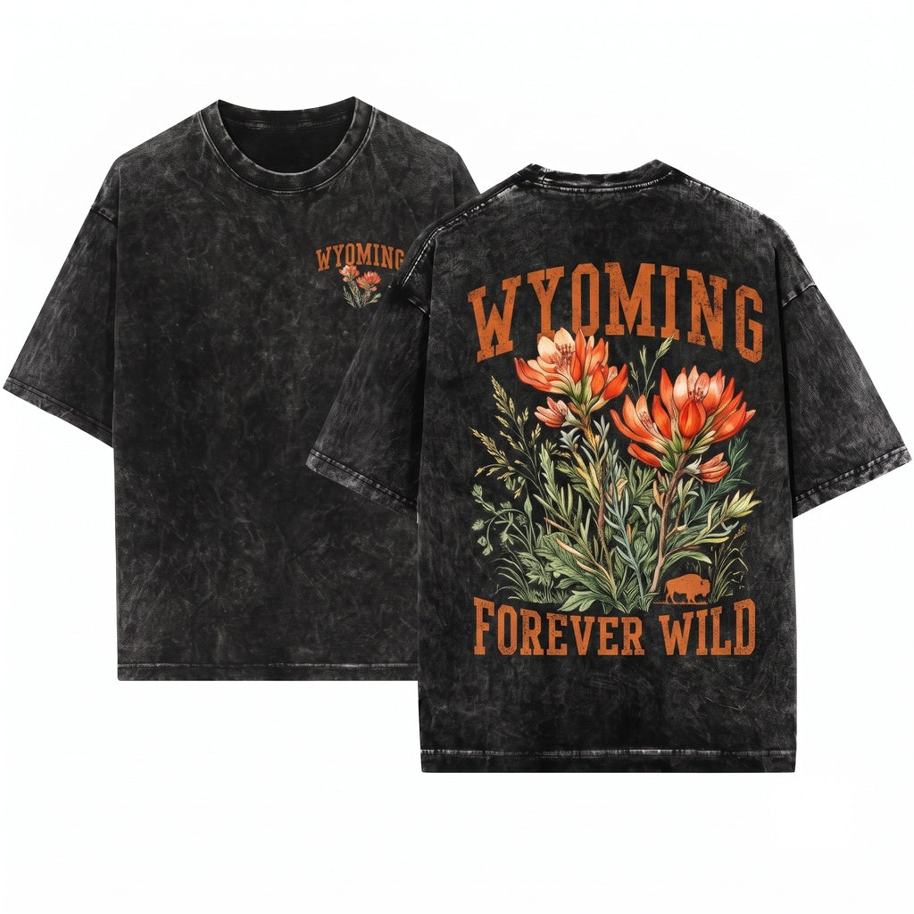 Wyoming State Flower Floral Crew Neck Indian Paintbrush Graphic Unisex Wash T-Shirt