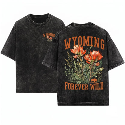 Wyoming State Flower Floral Crew Neck Indian Paintbrush Graphic Unisex Wash T-Shirt