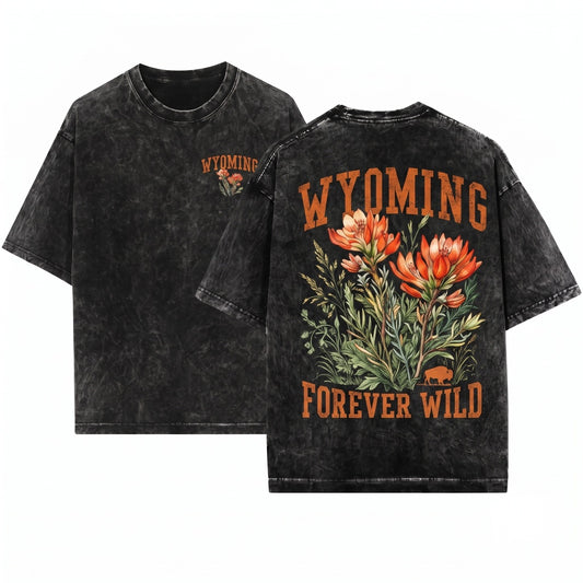 Wyoming State Flower Floral Crew Neck Indian Paintbrush Graphic Unisex Wash T-Shirt