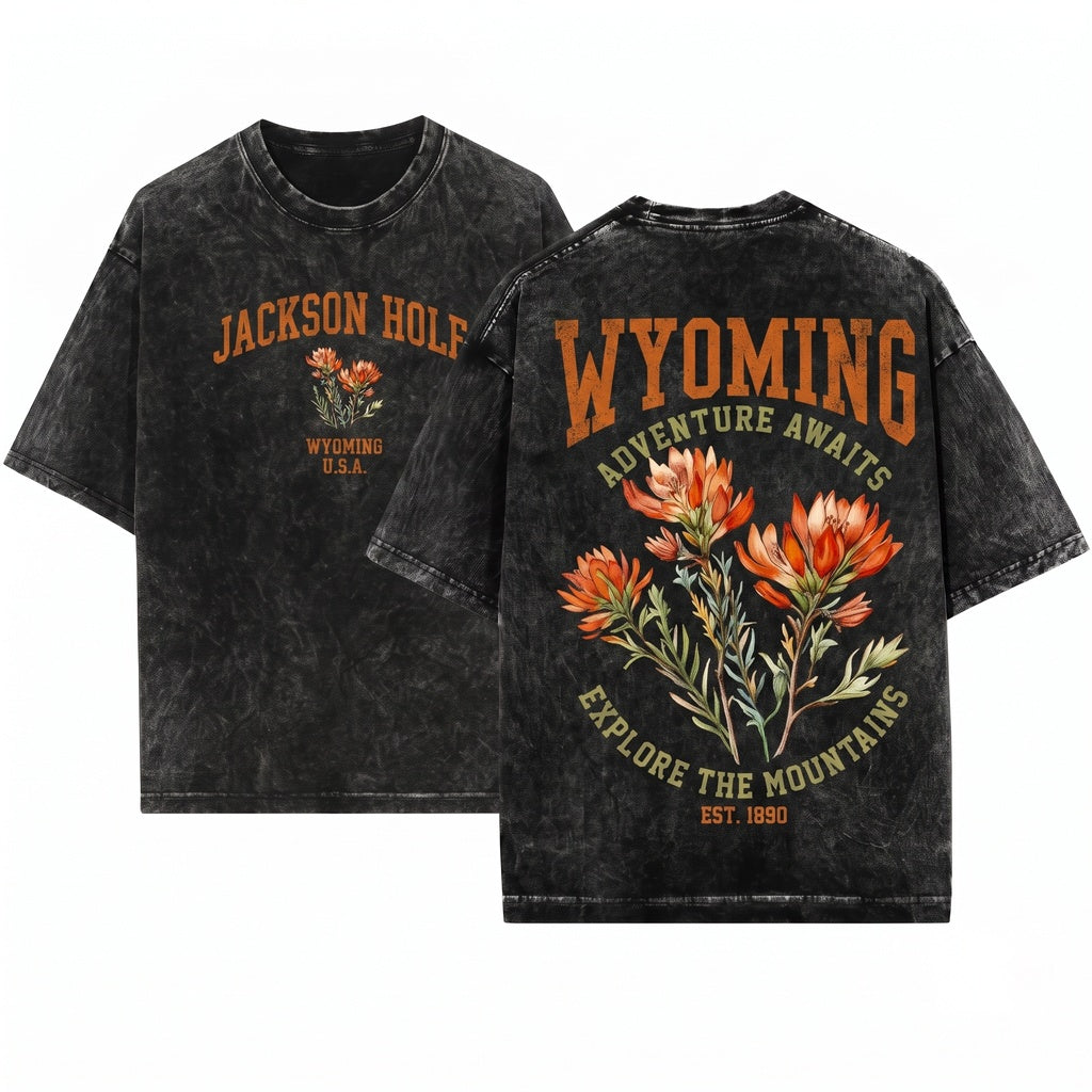 Wyoming State Indian Paintbrush Flower Botanical Gardening Travel Gift Mother Girlfriend Unisex Wash T-Shirt