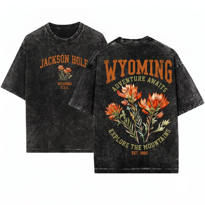 Wyoming State Indian Paintbrush Flower Botanical Gardening Travel Gift Mother Girlfriend Unisex Wash T-Shirt