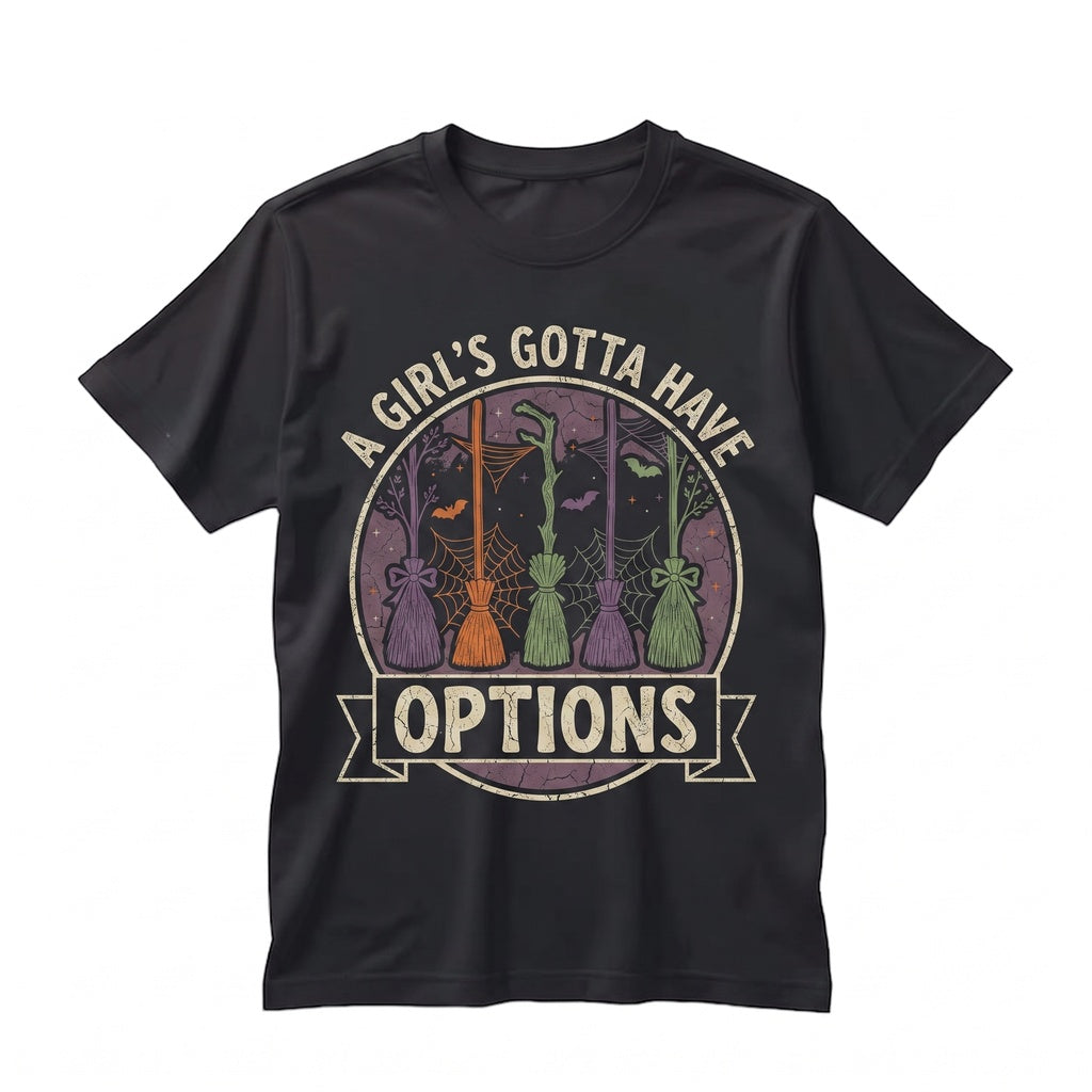 Girl Gotta Have Options Retro Halloween Sweatshirt, Spooky Season Witches Sweater, Trendy Feeling Witchy Fall Apparel, Unisex