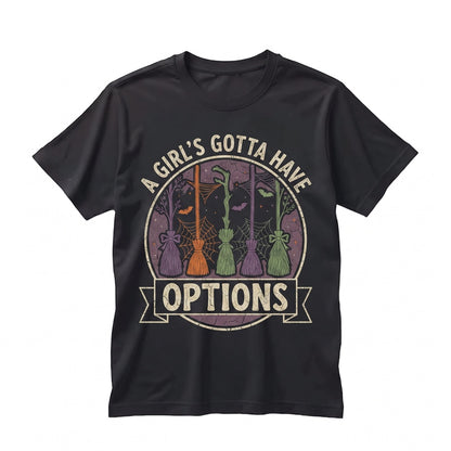 Girl Gotta Have Options Retro Halloween Sweatshirt, Spooky Season Witches Sweater, Trendy Feeling Witchy Fall Apparel, Unisex