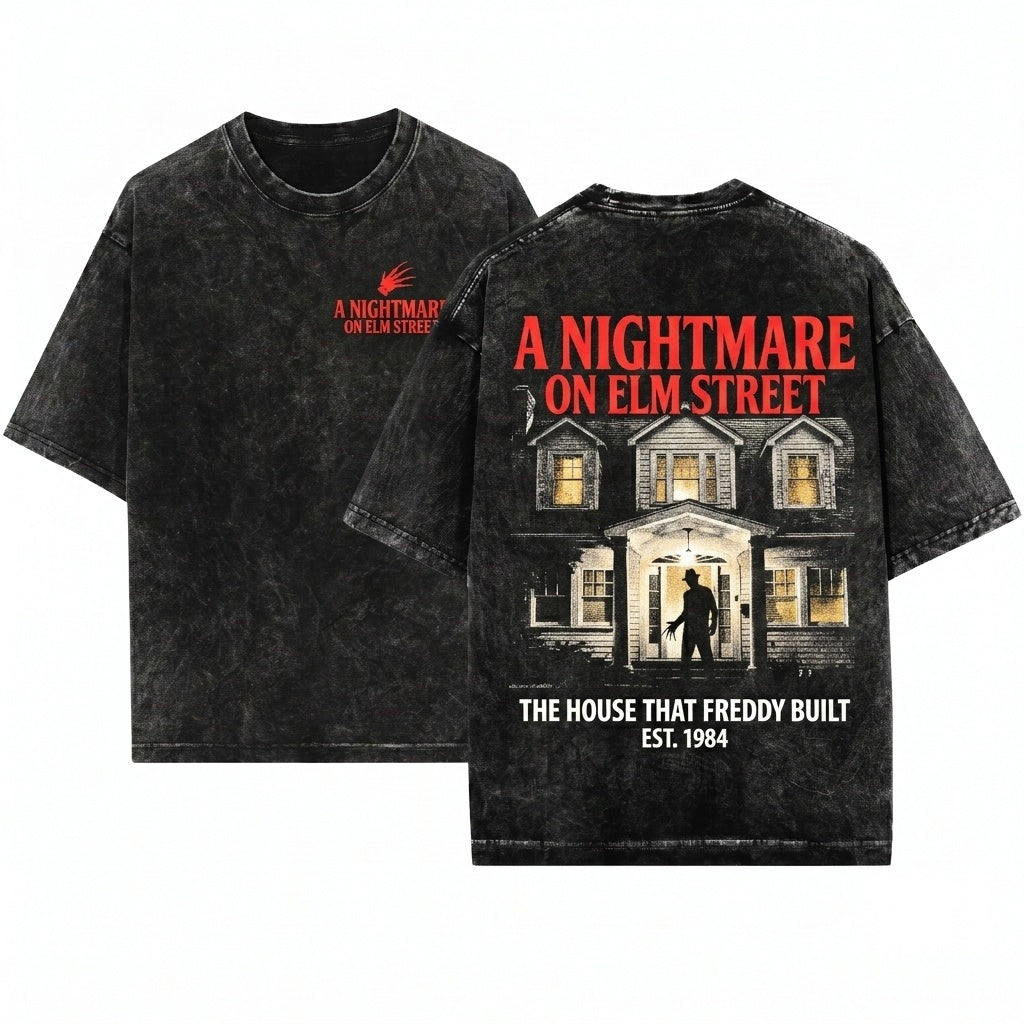 Retro Japanese Horror Movie Graphic Elm Street Nightmare Slasher Unisex Wash T-Shirt