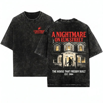 Retro Japanese Horror Movie Graphic Elm Street Nightmare Slasher Unisex Wash T-Shirt
