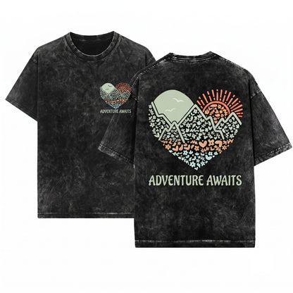 Adventure Awaits Mountain Camping Hiker Nature Vacation Unisex Wash T-Shirt