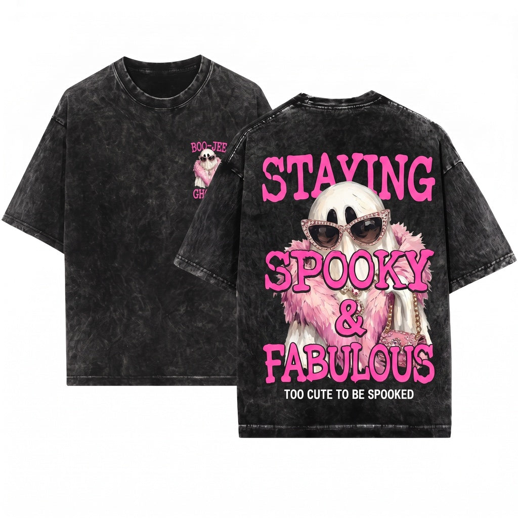 Spooky Ghost Feather Boa Halloween Women Holiday Season Unisex Wash T-Shirt