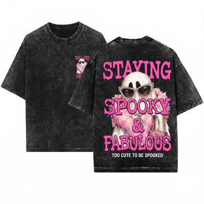Spooky Ghost Feather Boa Halloween Women Holiday Season Unisex Wash T-Shirt