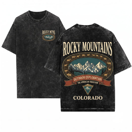 Vintage 90s Colorado Rocky Mountain Outdoor Hiking Discovery Graphic Ivory Nature Unisex Wash T-Shirt