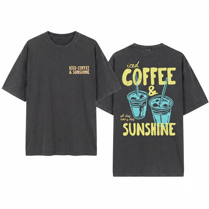 Iced Coffee and Sunshine Summer Vibes Graphic Tee, Coffee Lover Gift, Unisex Wash T-Shirt