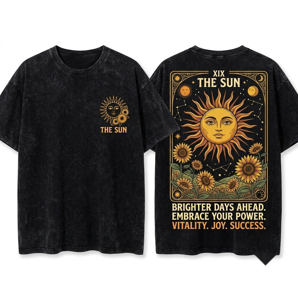 Sun Tarot Card Graphic Vintage Astrology Unisex Wash T-Shirt