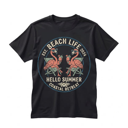 Cute Flamingo Beach Vacation Outfit, Hello Summer Graphic Apparel for Women, Unisex TShirt