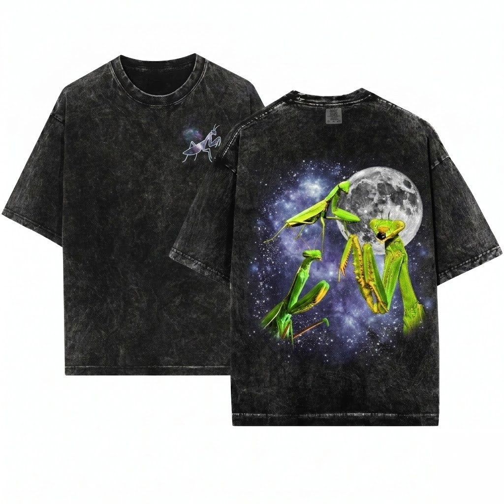 Praying Mantis Vintage Moon Graphic Insect Meme Funny Apparel Unisex Wash T-Shirt