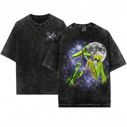 Praying Mantis Vintage Moon Graphic Insect Meme Funny Apparel Unisex Wash T-Shirt