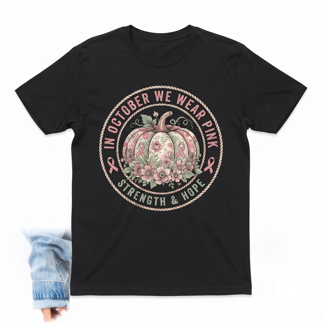 October Pink Pumpkin Floral Breast Cancer Awareness Unisex TShirt