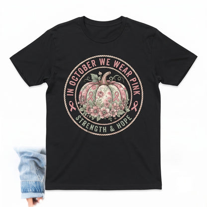 October Pink Pumpkin Floral Breast Cancer Awareness Unisex TShirt