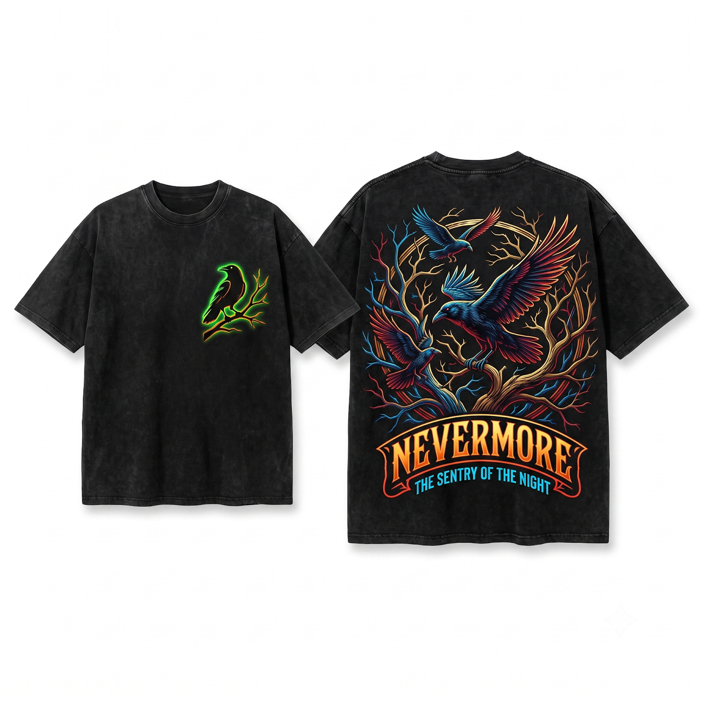 Minimalist Raven Bird Silhouette Graphic Tee Gothic Crow Nature Lover Apparel Witchy Aesthetic Minimalist Gift Unisex Heavyweight Garment-Dyed T-Shirt