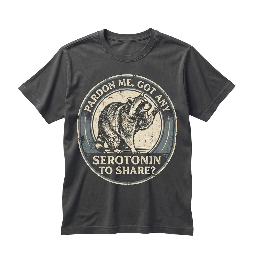 Funny Raccoon Meme Serotonin Mental Health Apparel Graphic Animal Lover Present Unisex TShirt