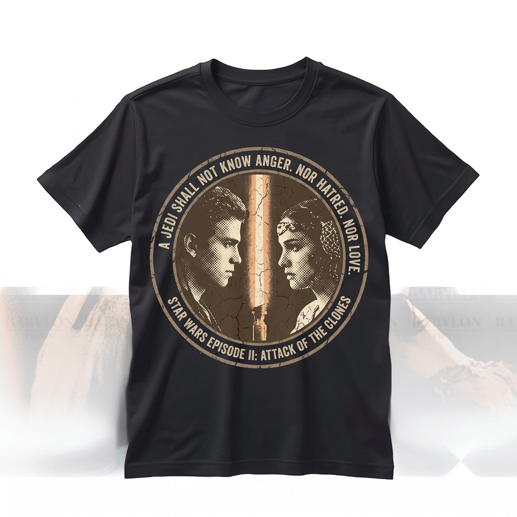 Oversized Vintage Attack of The Clones Anakin and Padme Sci-Fi Movie Poster Prequel Fan Gift Unisex TShirt