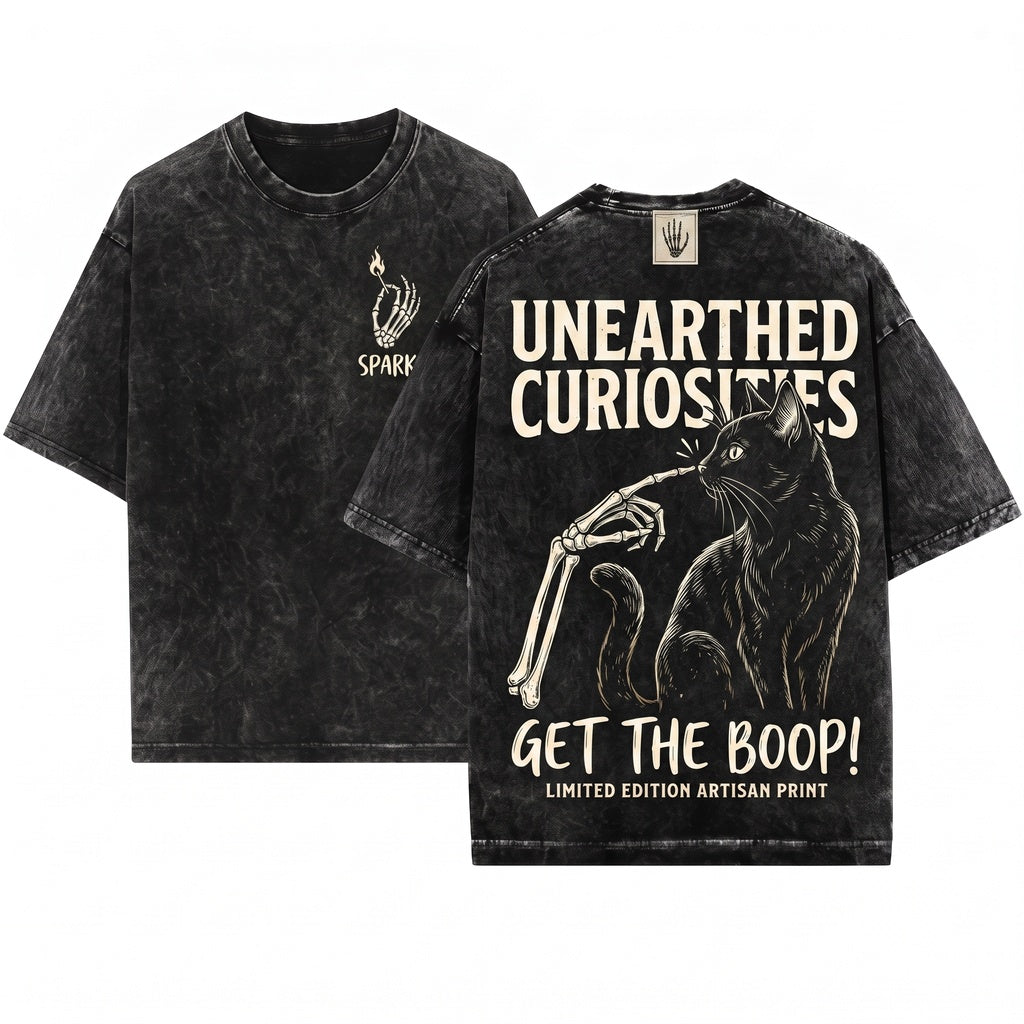 Funny Spooky Halloween Skeleton Hand Boop Cat Lover Unisex Wash T-Shirt