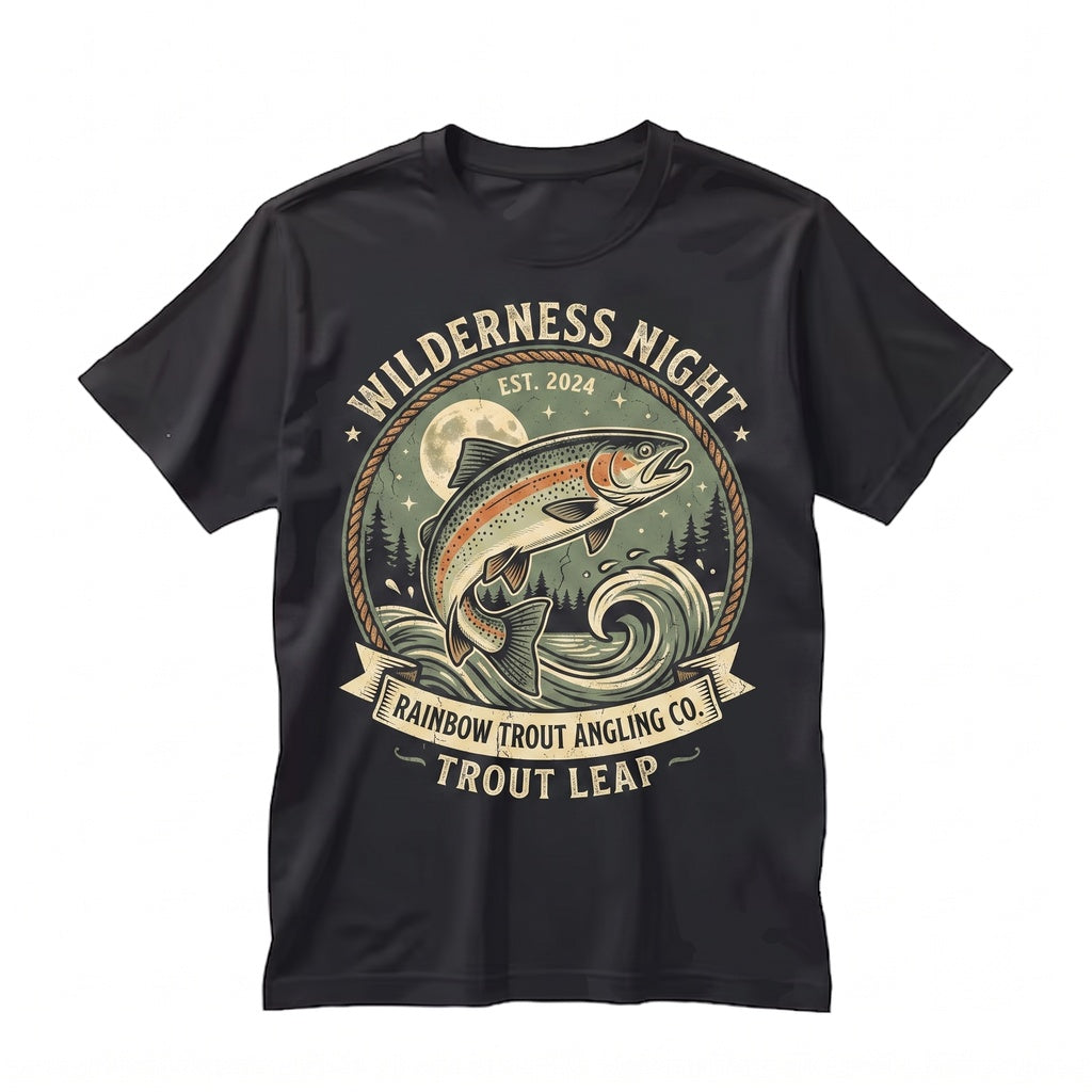 Funny Rainbow Trout Howling at Full Moon Fishing Gift Vintage 90s Retro Animal Graphic Unisex TShirt